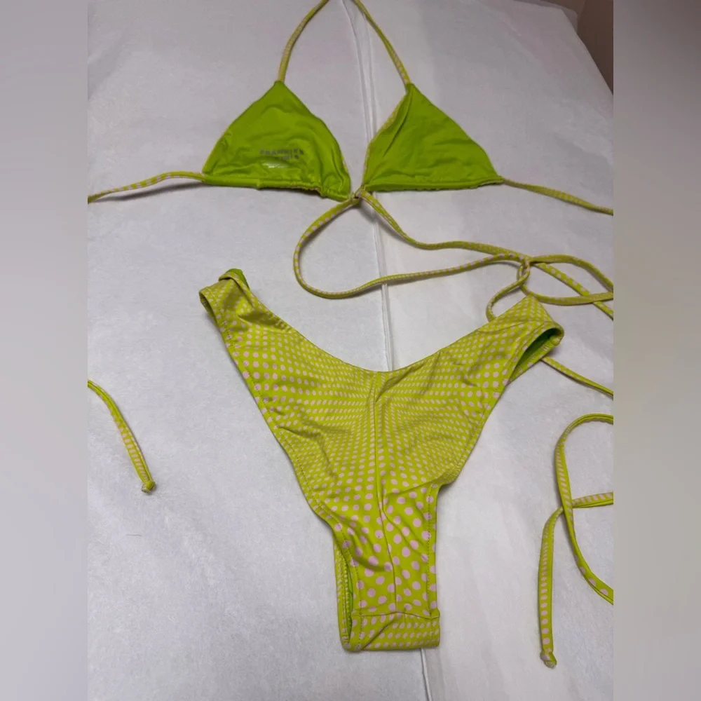 🟢Frankie's Neon Lime Triangle String tie around waist bikini Set 🟢